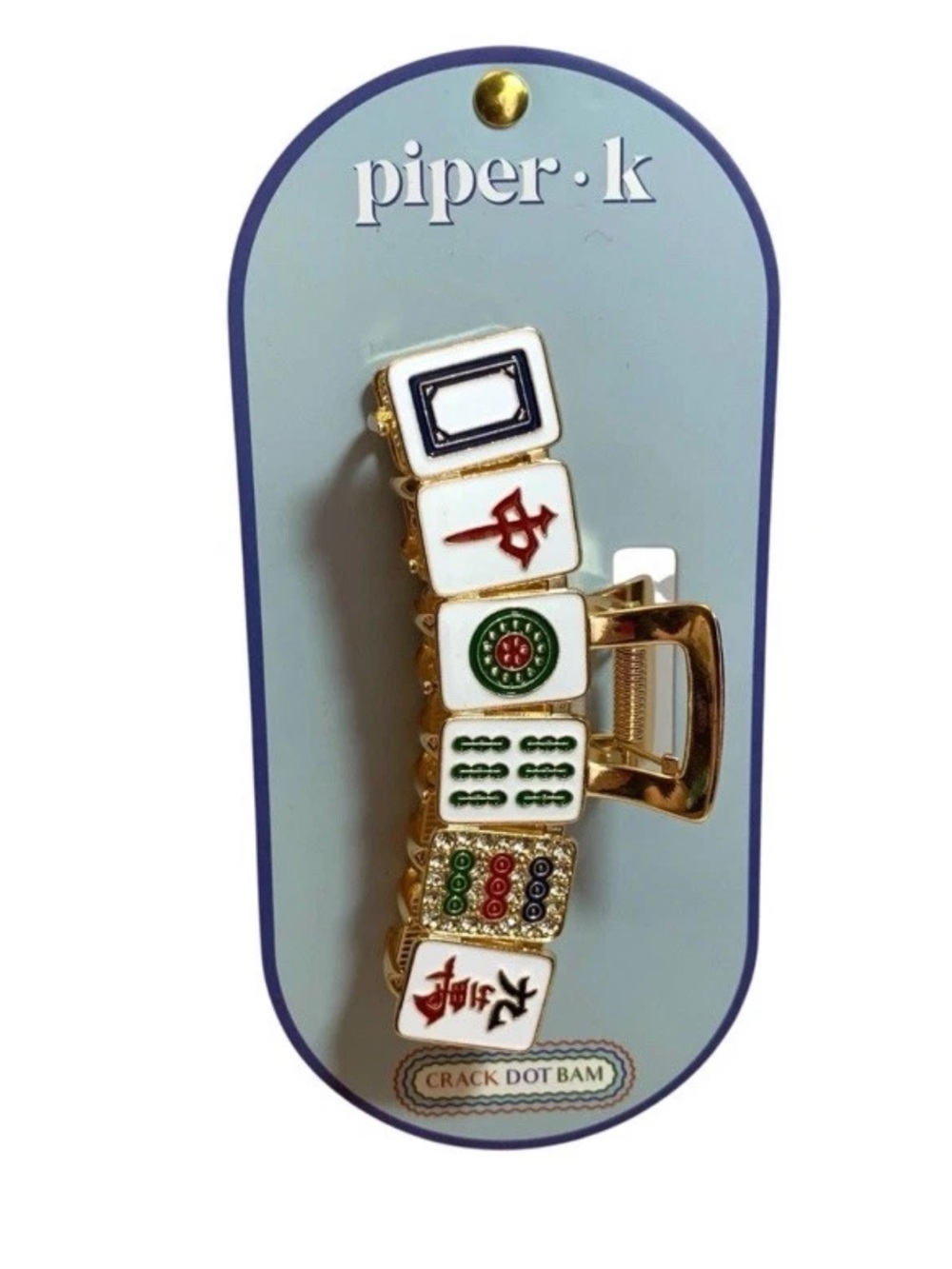 Piper.k Mahjong Tile Gold Hair Clip Claw - White & Gold Accent